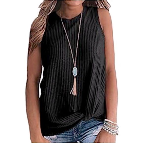 🌴 Black Waffle Knit Twist-Front Tank Top – Size XL - Picture 3 of 12